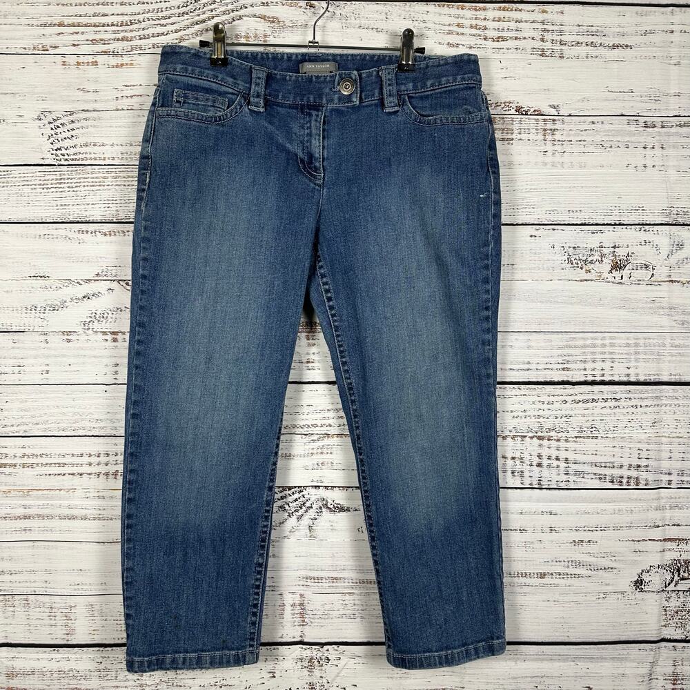 Womens Y2K Ann Taylor Low Rise Curvy Fit Medium Wash Capri Jeans Flap Pockets 10